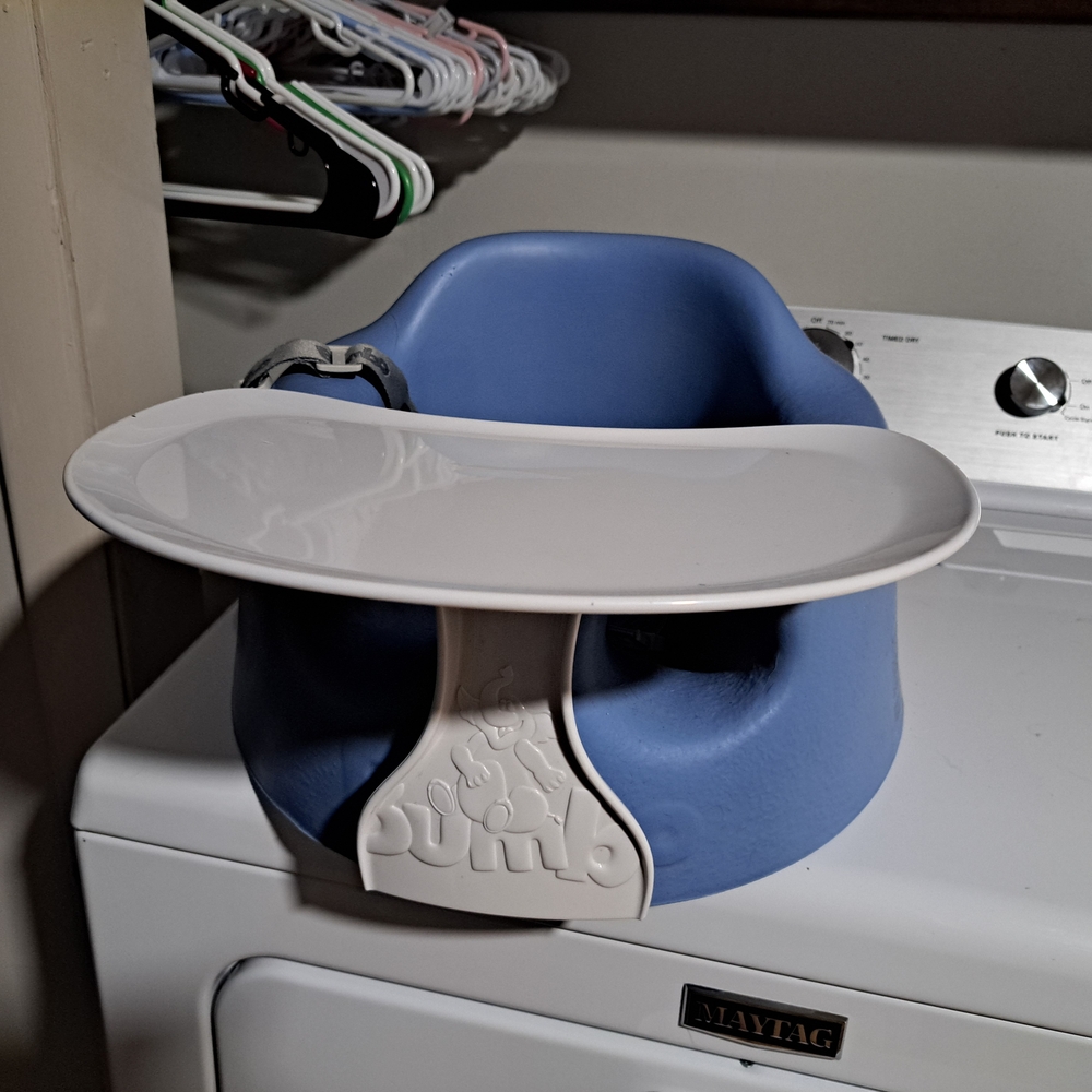 Blue Bumbo Baby Seat with Tray